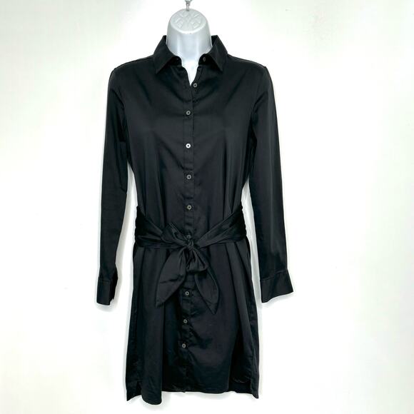 Untuckit Angelina Black Button Down Long Sleeve Waist Tie Shirt Dress 2 - Picture 1 of 11